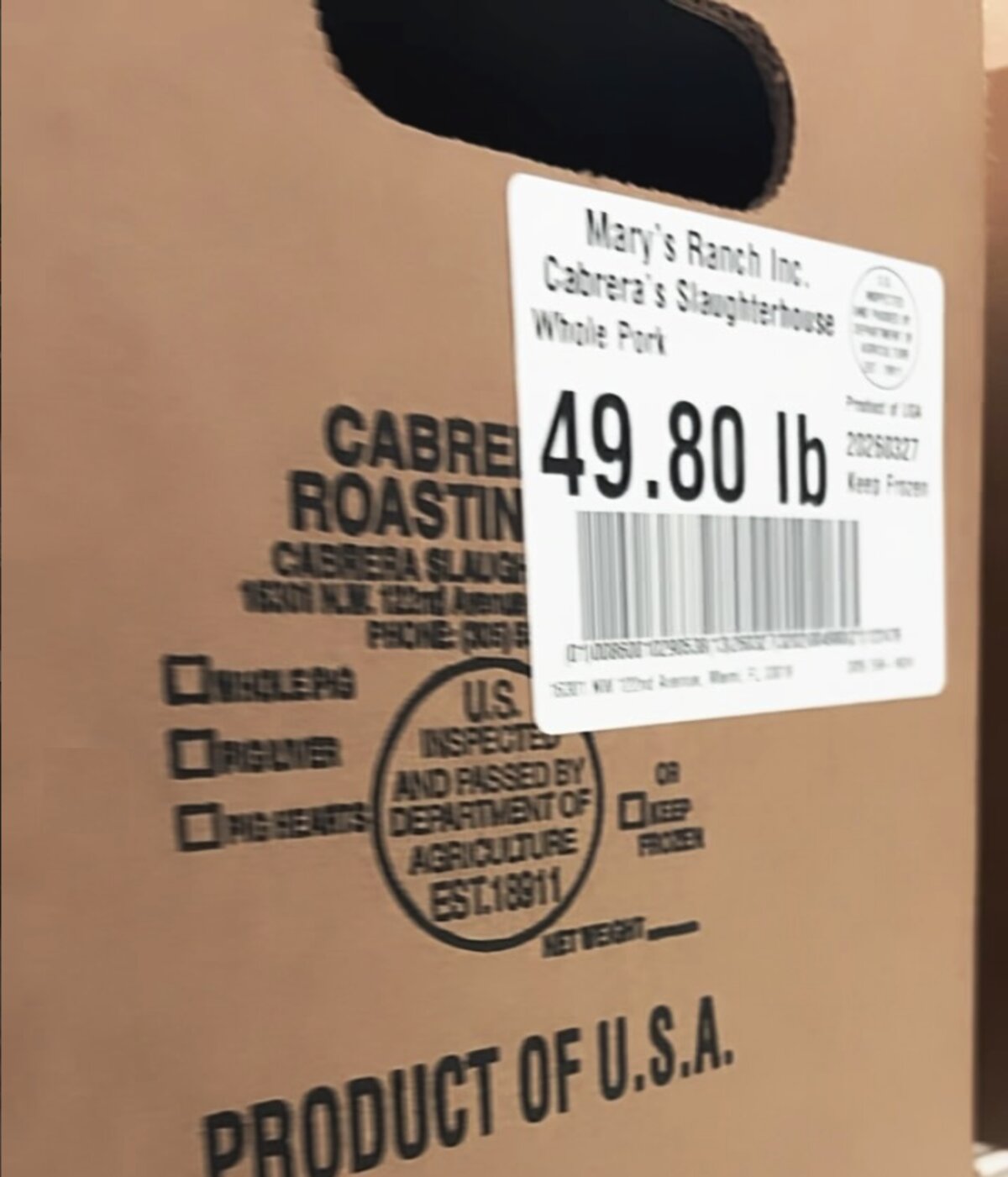 USDA inspection stamp on a Mary's Ranch product, certified in the USA